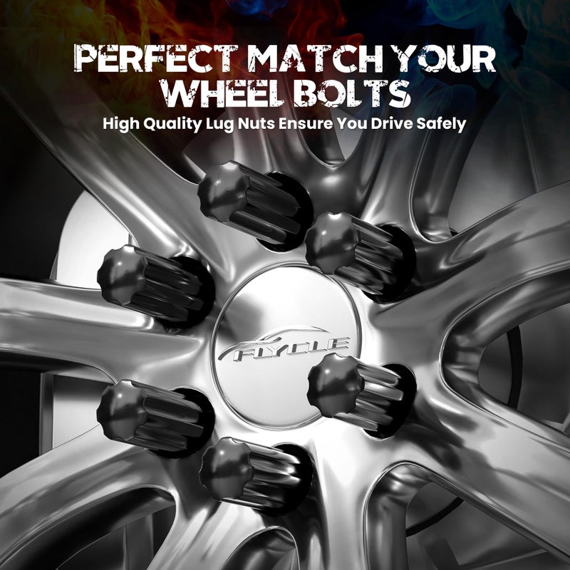 FLYCLE 14x1.5 Wheel Lug Nuts, 24 pcs Black M14x1.5 Lug Nut Closed End Long Extended XL Spline with 1 Socket Key for Silverado 1500 Tahoe Avalanche Sierra 1500 Yukon Escalade 6 Lug Aftermarket Wheels - Image 3
